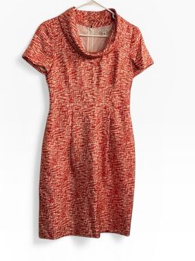 Banana Republic Red Textured Cowl-Neck Midi Dress